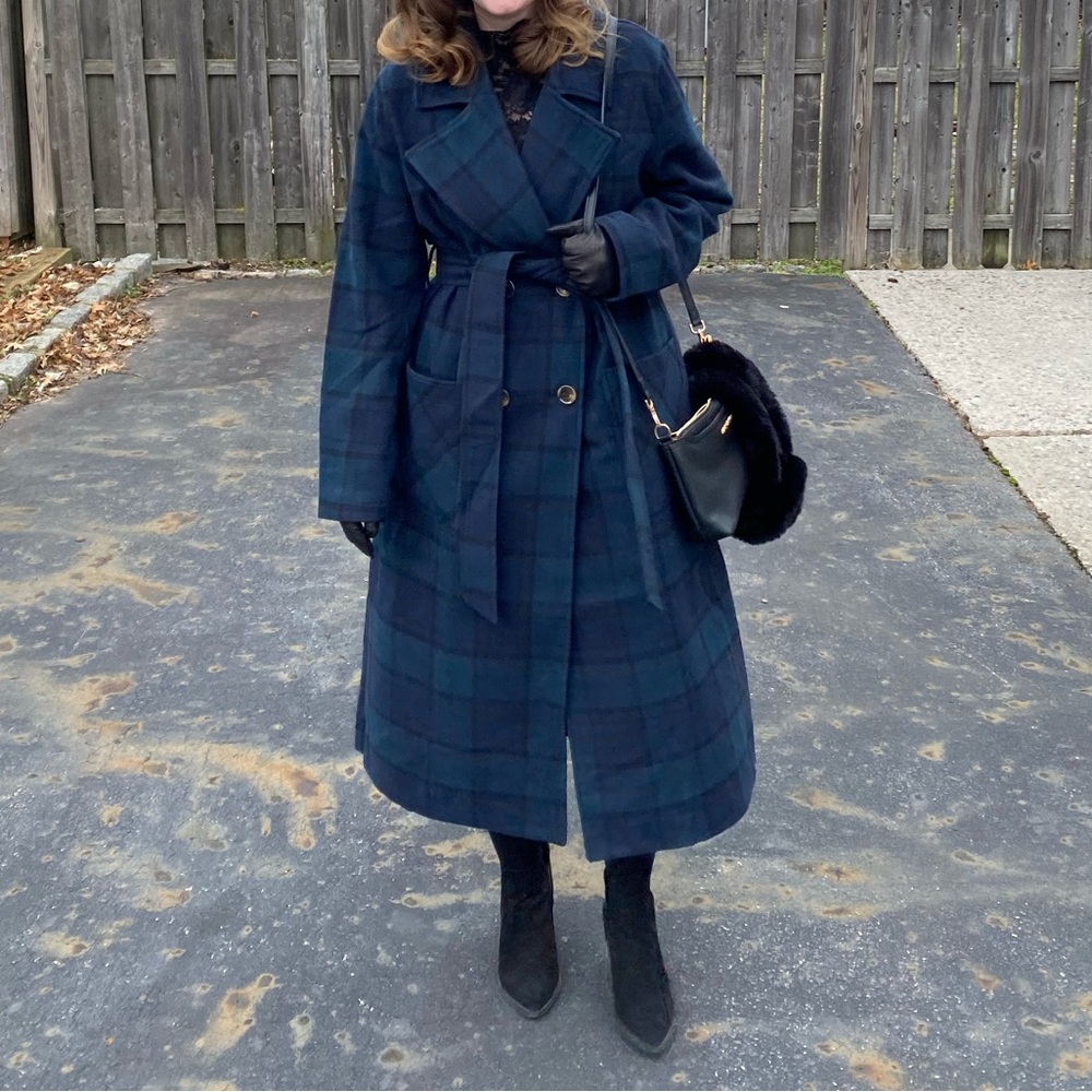 Badgley Mischka Black Plaid Coat